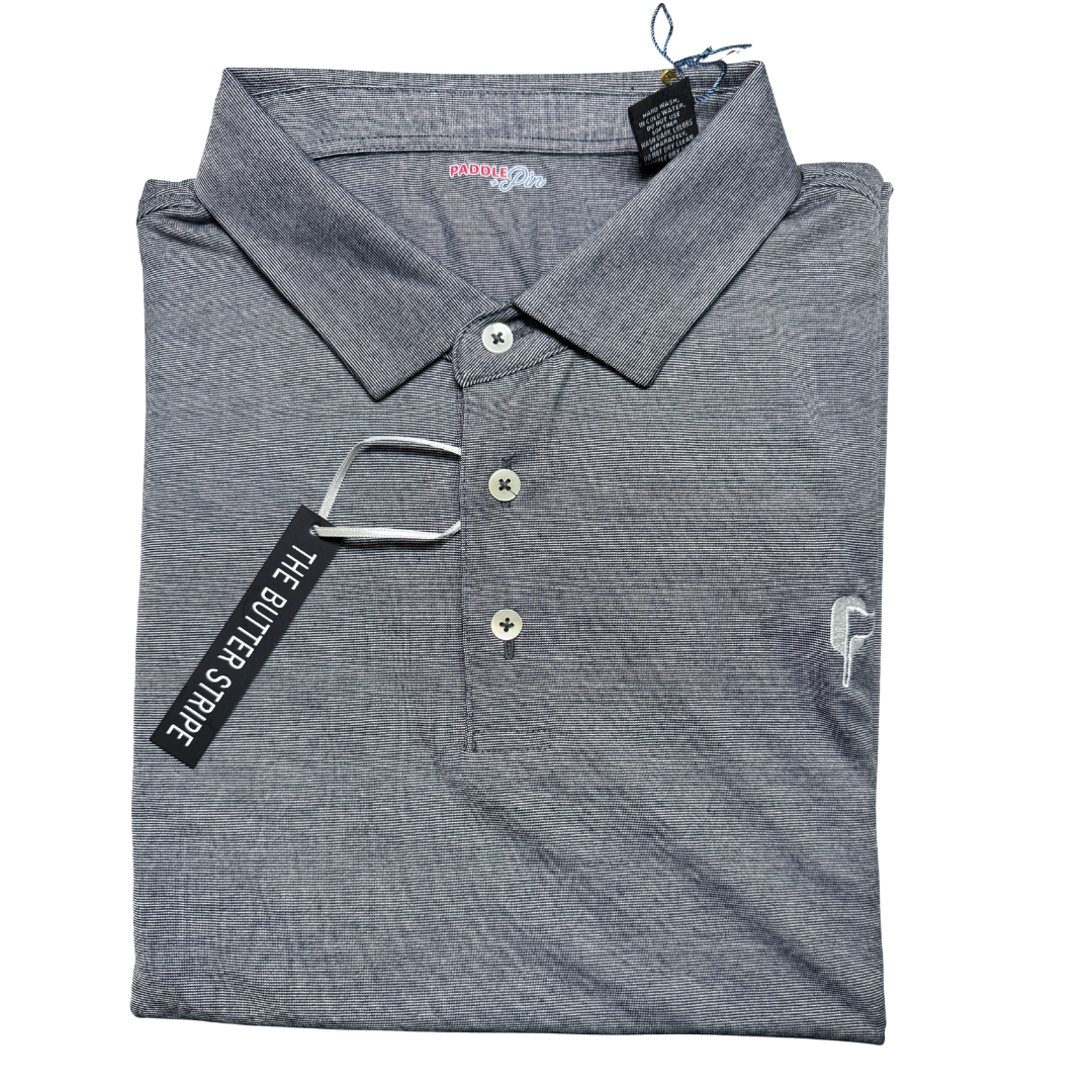 Butter Stripe Performance Polo- Soft Black